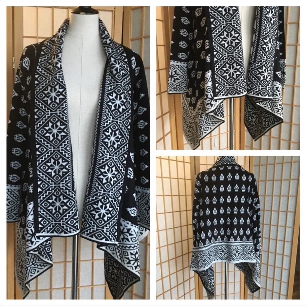 JW Style Open Print Sweater Cardigan SZ L